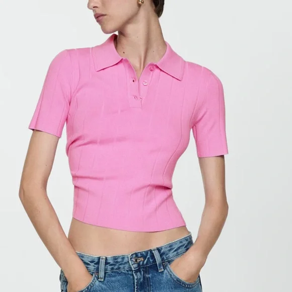Mango Polo Knit Pink Top T-Shirt Size S - Picture 4 of 6
